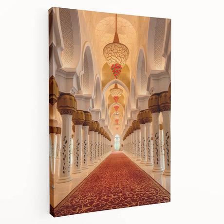 Side view of a stretched canvas featuring a detailed Dubai skyline in muted earth tones, ideal for kitchen wall art.