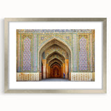 Textured abstract art print of a Middle Eastern scenery in silver frame, ideal for bedroom art.
