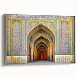Framed canvas featuring a landscape art painting of a Middle Eastern scenery in vibrant colors, ideal for living room decor.