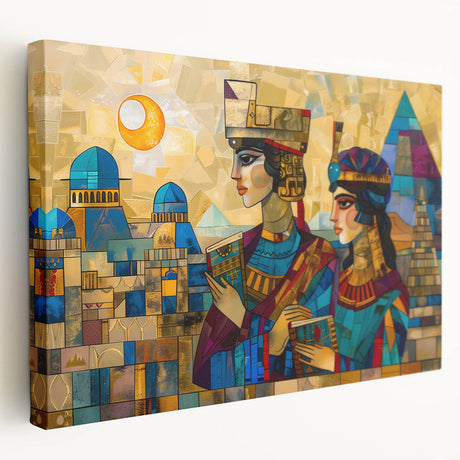 Large stretched canvas featuring a detailed Middle-Eastern scenery in earthy tones, ideal for kitchen wall art.