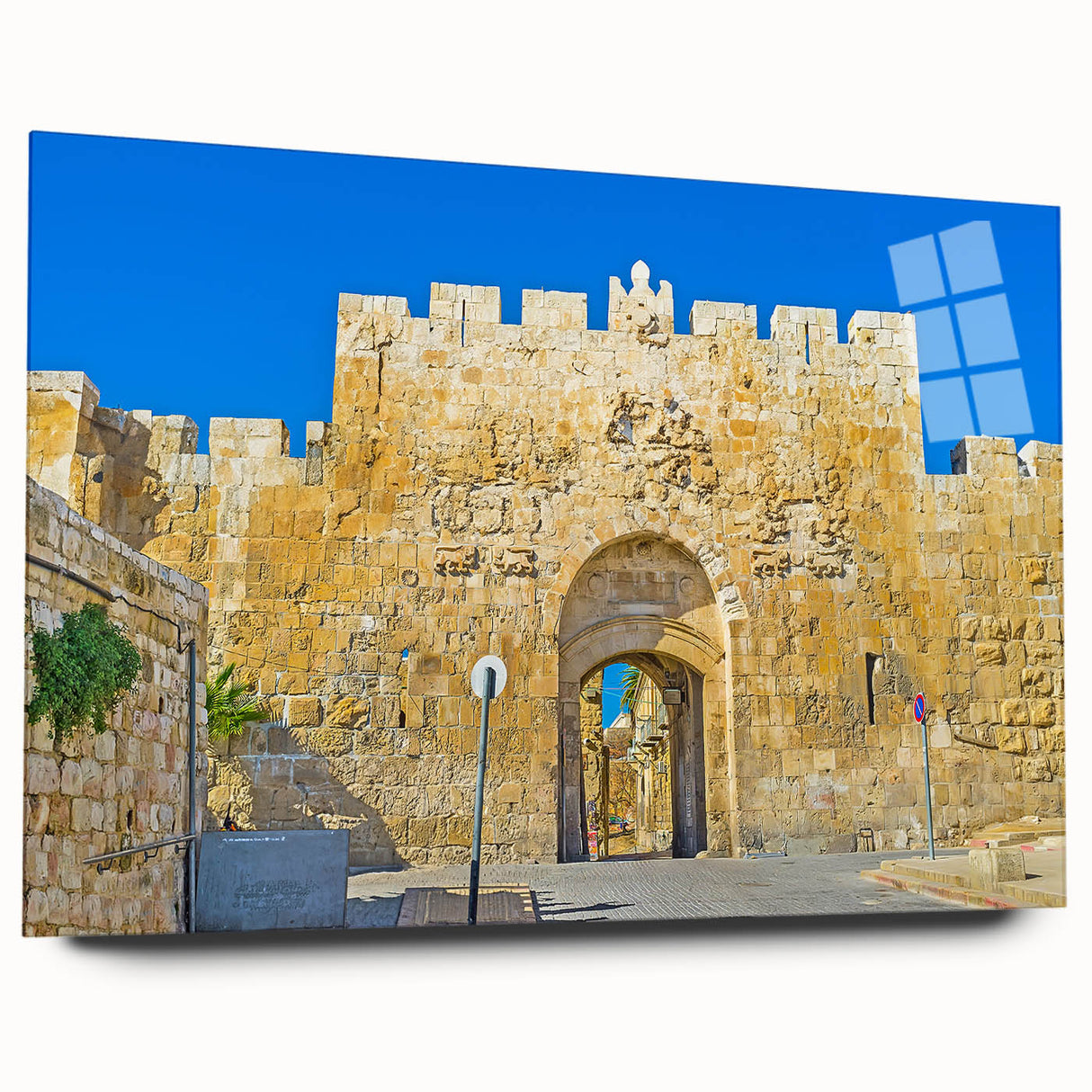 Acrylic print of Jerusalem cityscape in muted earth tones, ideal for bedroom or dining room art.