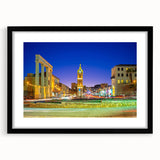 Extra large, textured abstract art print of Tel Aviv skyline in vibrant colors on a black framed canvas.
