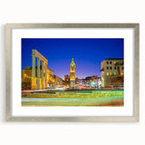 Textured abstract art print of Tel Aviv skyline in muted earth tones on a framed canvas, suitable for bedroom art.