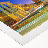 Art deco poster of Tel Aviv skyline in muted sepia tones on rolled canvas, suitable for dining room wall art.