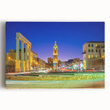 Black and white photo of Tel Aviv skyline on large stretched canvas, suitable for kitchen wall art.