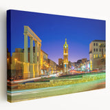 Large canvas print of Tel Aviv skyline in muted earth tones, suitable for kitchen wall art.