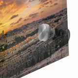 Large abstract wall art depicting Middle East scenery in earth tones on acrylic glass, suitable for dining room ambiance.