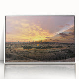 Art deco poster featuring a stylized Middle Eastern landscape in muted earth tones on a white acrylic framed print.