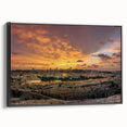 Black and white landscape art painting of a Middle Eastern scenery on a framed canvas, suitable for bedroom wall decor.