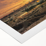 Art Deco poster of a Middle Eastern cityscape in muted earth tones on rolled canvas, suitable for dining room decor.
