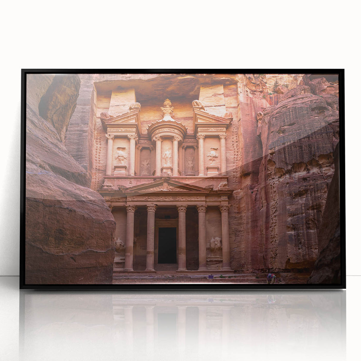 Large abstract wall art featuring a stylized Middle Eastern Jordanian landscape in muted earth tones.