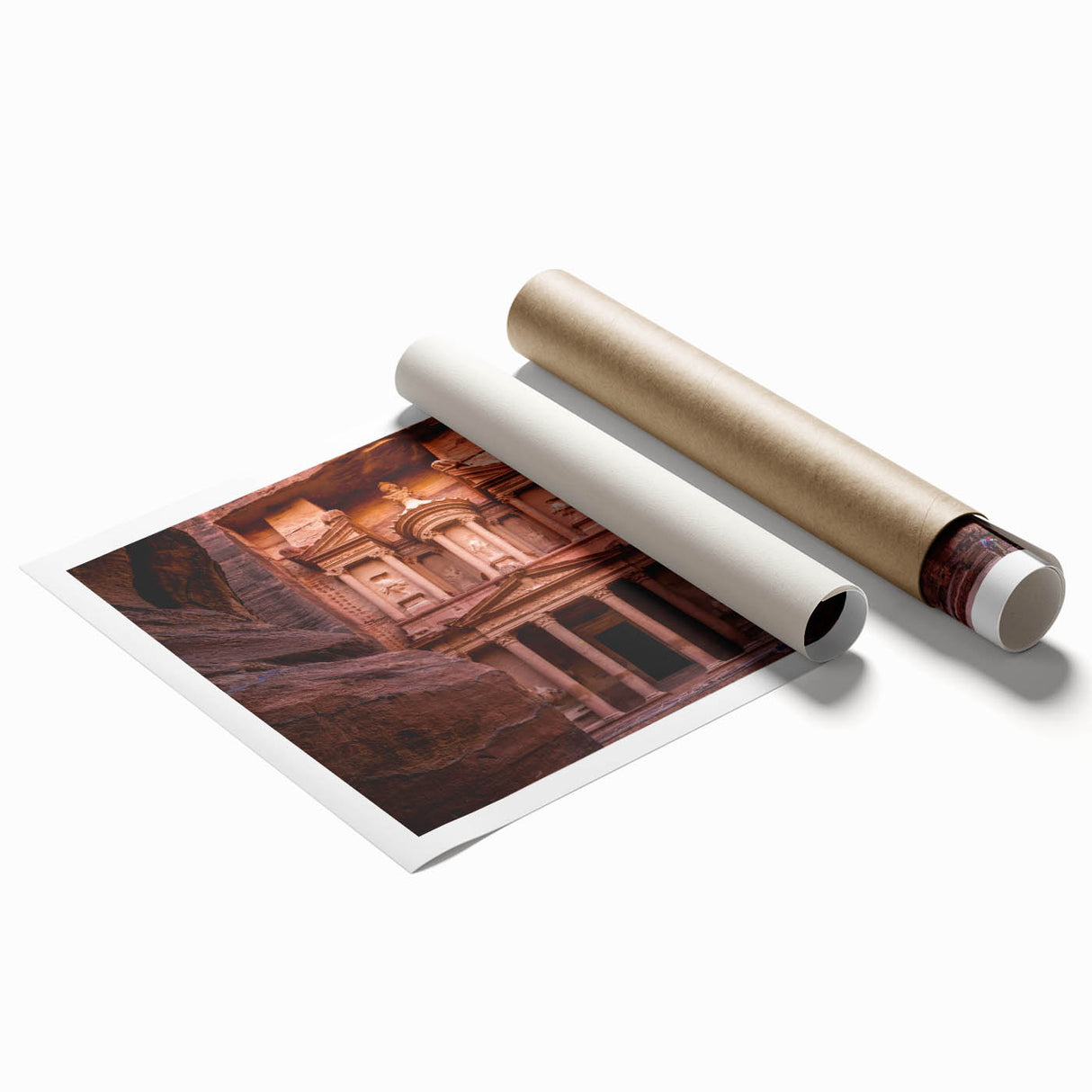 Extra large rolled print featuring a Middle Eastern Jordanian landscape with muted earth tones.