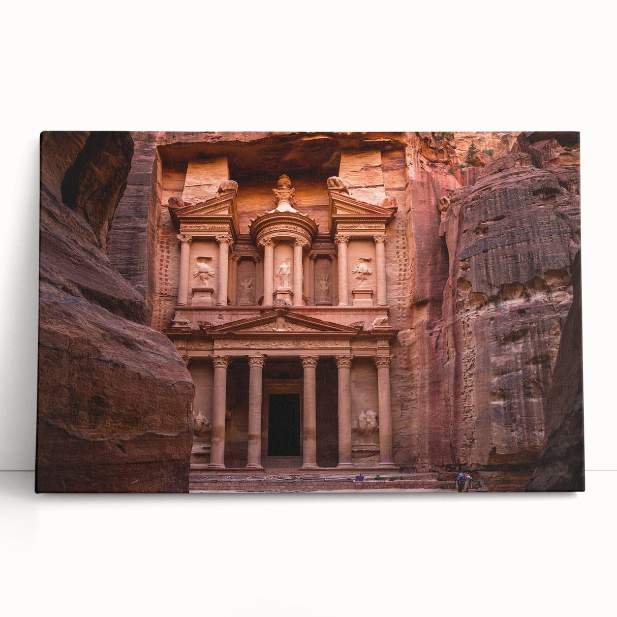 Black and white photograph of Jordanian landscape on stretched canvas, ideal for kitchen wall art or bedroom.