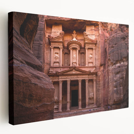 Side view of a stretched canvas depicting a Jordanian landscape in muted earth tones, ideal for kitchen wall art.