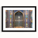 Abstract art print featuring a colorful, textured depiction of Middle-Eastern scenery in an extra large black frame.