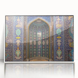 Acrylic print of an Omani landscape in muted earth tones, framed in white, suitable for modern art wall decor.