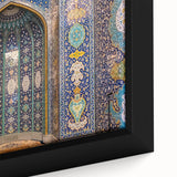 Extra large framed canvas featuring a textured close-up of a Middle Eastern landscape in primarily black with colorful…