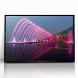 Large abstract wall art depicting a Qatar scenery in black and white tones on a framed acrylic.