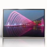 Mid-century modernist art depicting a Qatar scenery in silver framed acrylic, ideal for nursery wall decor.