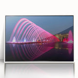 Art deco poster featuring the Doha skyline in monochrome shades, acrylic print framed in white.