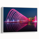 Vintage poster art of a Middle Eastern Qatar scenery on a framed canvas with colorful art accents.