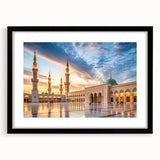 Extra large, textured abstract art print depicting colorful Middle Eastern scenery on a black framed canvas.