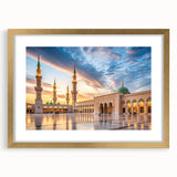Extra large framed abstract art print of Saudi Arabian scenery in textured gold tones, suitable for living room decor.