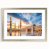 Textured abstract art print depicting a muted desert landscape, framed in silver, ideal for bedroom art.