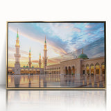 Framed acrylic print of a Saudi Arabian landscape in gold and earth tones, suitable for modern art wall decor.