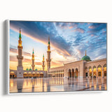 Vintage poster art of a Middle Eastern scenery on a framed canvas, featuring vibrant colors, ideal for living room decor.