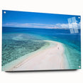 Large abstract wall art of Oceania's Fiji scenery on acrylic glass, with muted ocean and sky tones.
