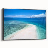 Black and white wall art featuring a serene Fiji landscape on framed canvas, ideal for bedroom ambiance.