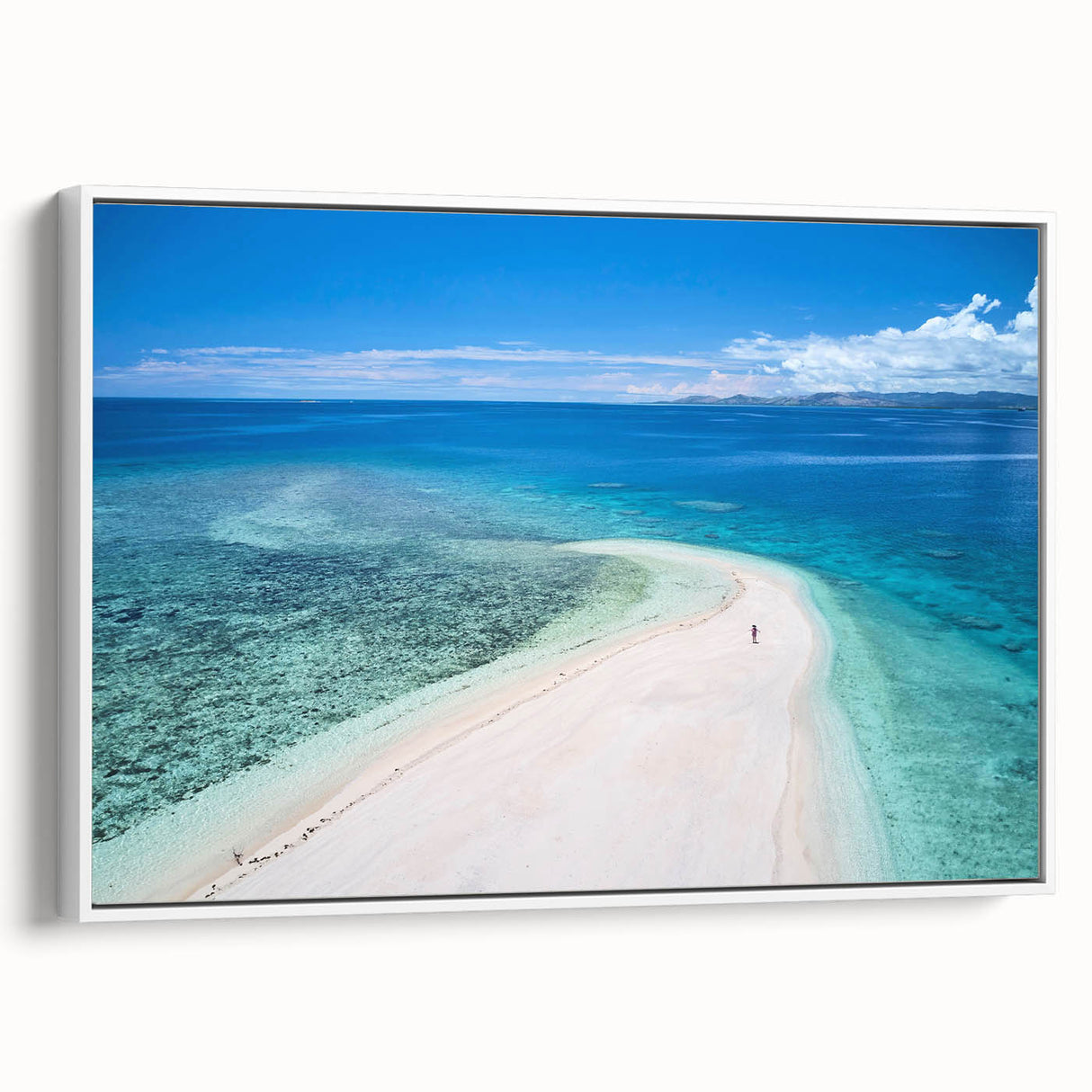 Vintage poster art of a scenic Oceania Fiji landscape on a framed canvas, featuring vibrant colors.