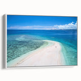 Vintage poster art of a scenic Oceania Fiji landscape on a framed canvas, featuring vibrant colors.