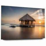 Large abstract wall art of Bora Bora's oceanic scenery on acrylic glass, in cool blues and greens.