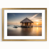 Extra large abstract art print of Bora Bora scenery in textured style with muted ocean and sky tones on a framed canvas.