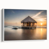 Vintage poster art of Bora Bora with colorful palette on extra large framed canvas, suitable for living room.