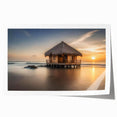Extra large rolled print of a serene Bora Bora seascape in muted blue and green tones, ideal for dining room wall art.