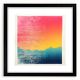 Abstract art print of French Polynesia scenery in vibrant colors on a large textured canvas, suited for living room decor.