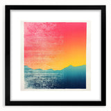 Abstract art print of French Polynesia scenery in vibrant colors on a large textured canvas, suited for living room decor.