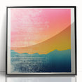 Large abstract wall art featuring a serene Tahitian landscape in muted blues and greens, framed in black acrylic.