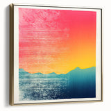 Framed canvas of a vintage Tahitian landscape painting in silver and gold tones, ideal for bedroom wall art.