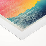 Art deco poster of French Polynesia scenery on rolled canvas, featuring muted blue and green tones.