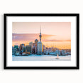Extra large, textured abstract art print depicting colorful Auckland scenery on a framed canvas, ideal for living room decor.