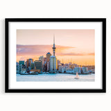 Extra large, textured abstract art print depicting colorful Auckland scenery on a framed canvas, ideal for living room decor.