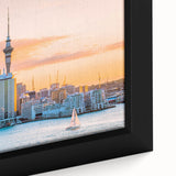 Extra large black wall art featuring a textured Auckland scenery on a framed canvas, with colorful accents.