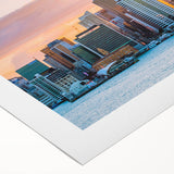 Art deco poster of Auckland skyline in monochrome shades on rolled canvas, suitable for dining room wall art.