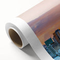 Art deco poster of Auckland skyline in pastel shades on rolled canvas, ideal for nursery wall art.