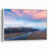 Vintage poster art of Canterbury, New Zealand scenery on extra large framed canvas with vibrant colors.