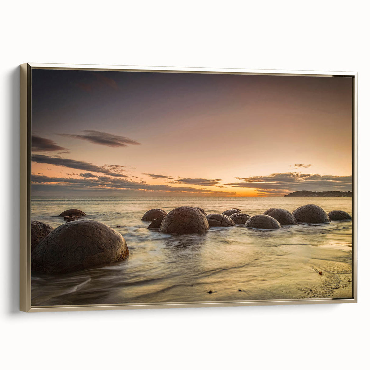Landscape art painting of Otago, New Zealand on a framed canvas, featuring vibrant green and blue tones.